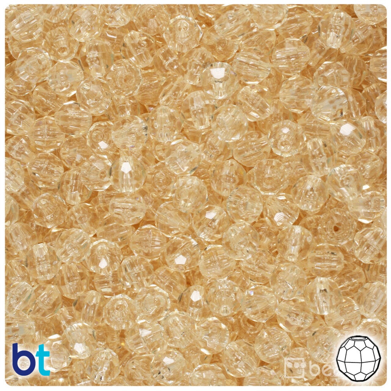 BeadTin Champagne Transparent 6mm Faceted Round Plastic Craft Beads (600pcs)